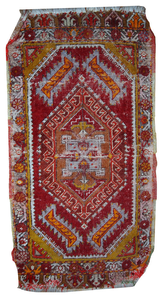 Handmade antique collectible Turkish Yastik rug 1.4' x 2.8' ( 44cm x 86cm ) 1920