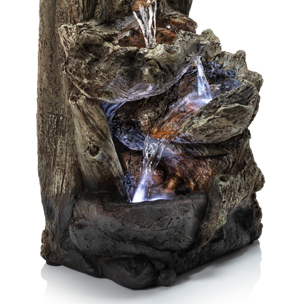 14" Tall Indoor Tiered Log Tabletop Fountain with LED Lights