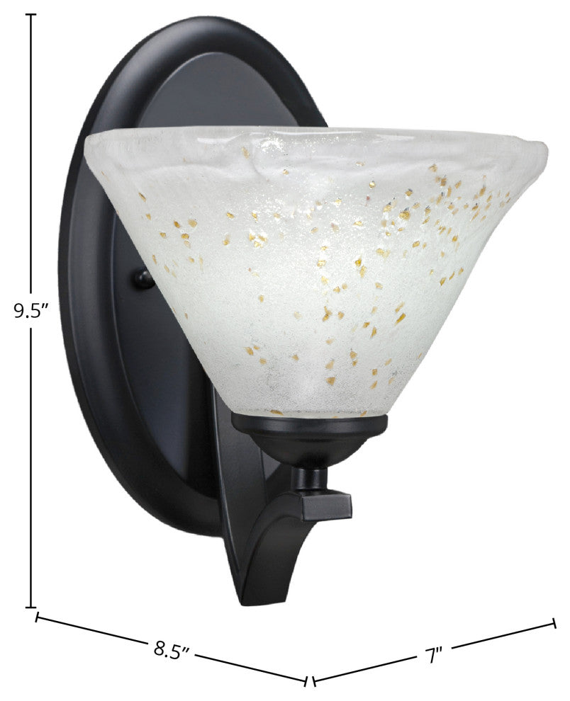Zilo Wall Sconce, Matte Black, 7" Gold Ice Glass
