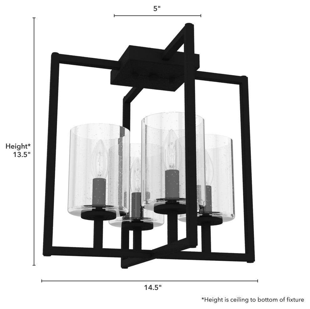 Kerrison Natural Iron With Seeded Glass 4 Light Flush Mount Ceiling