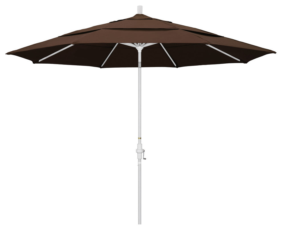 11' Matted White Collar Tilt Crank Aluminum Umbrella, Mocha Pacifica