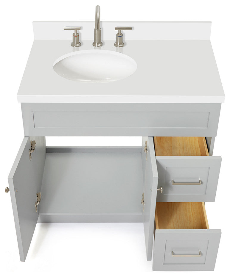 Ariel Hamlet 37" Left Oval Sink Bath Vanity White Quartz Grey
