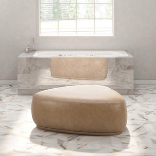 Pebble 44" Rounded Triangle Cocktail Ottoman, Tuscan Tan Brown Top Grain Leather