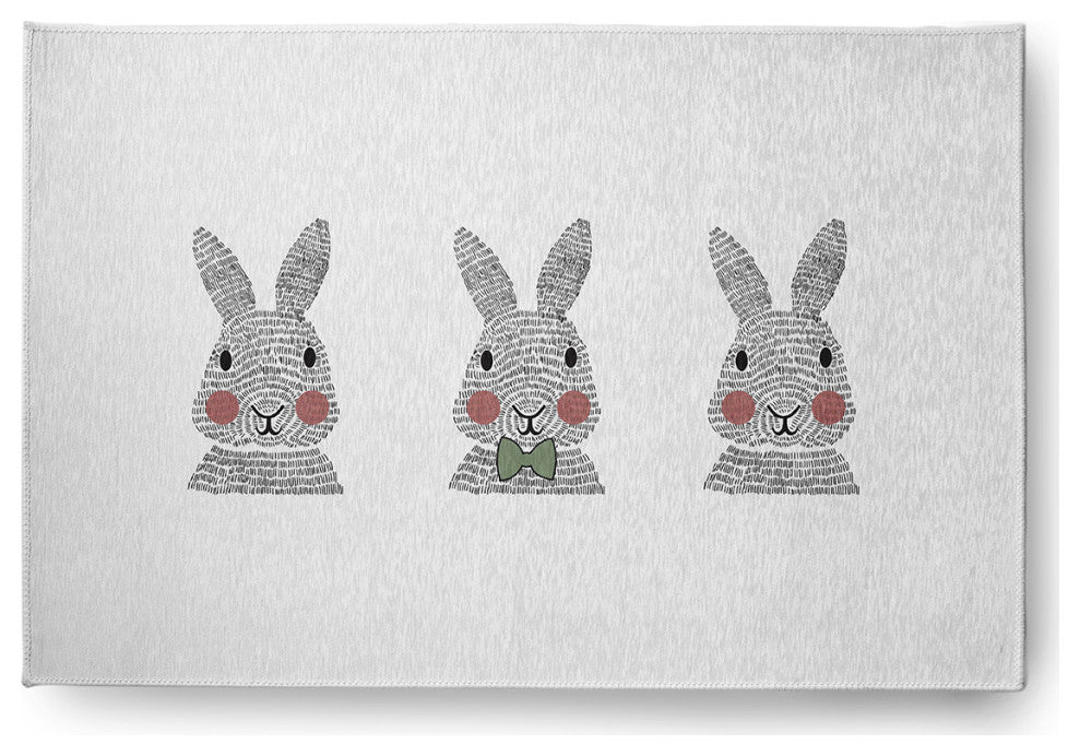 Bunny Triplets Easter Chenille Rug, Laurel Tree Green, 2'x3'