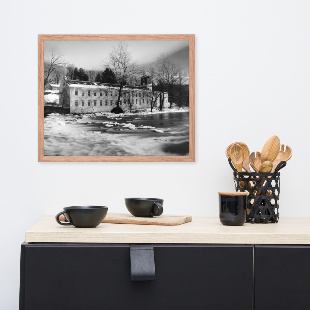 Winter at Powder Mill Rural Landscape Framed Photo Paper Wall Art Prints, Red Oak, 16" X 20"