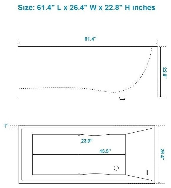 ADM Rectangular Freestanding Bathtub, Glossy White, 61.4"