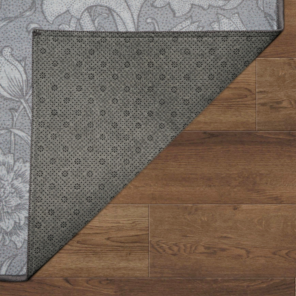My Magic Carpet Washable Rug Kalini Floral Grey, 5'' X 7''