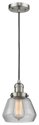 Fulton LED Mini Pendant, Brushed Satin Nickel, Glass: Clear