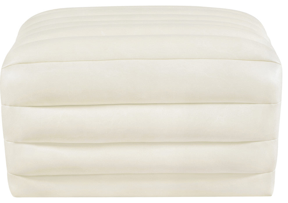 Vega Upholstered Ottoman, Cream, Vegan Leather