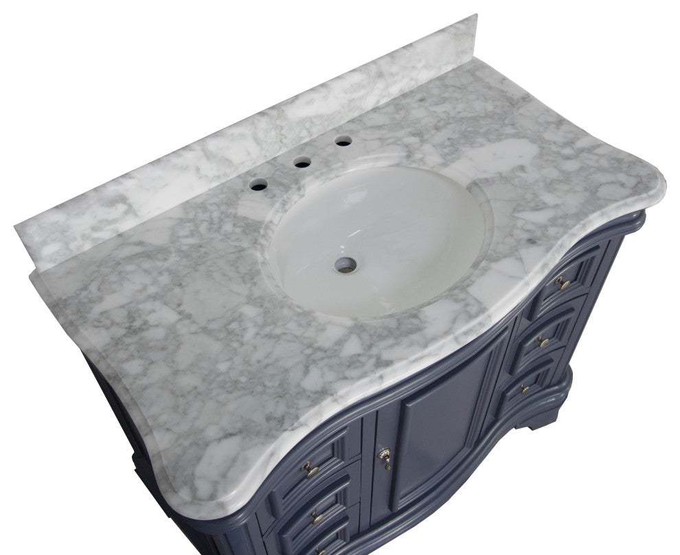 Katherine 42" Bath Vanity, Marine Gray, Carrara Marble