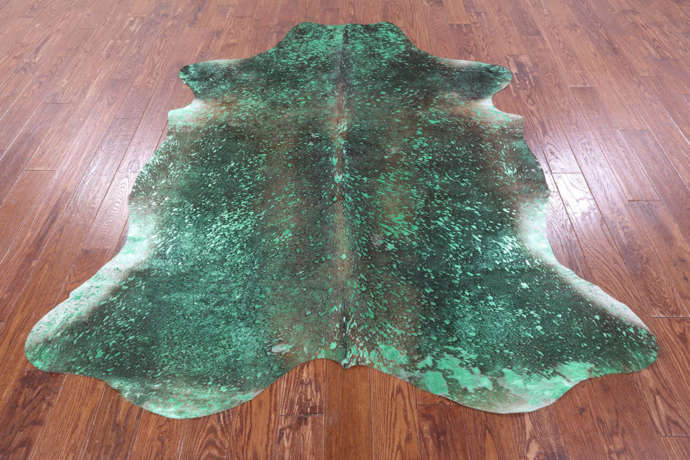 7' 1" X 6' 5" Green Metallic Cowhide Rug C2169