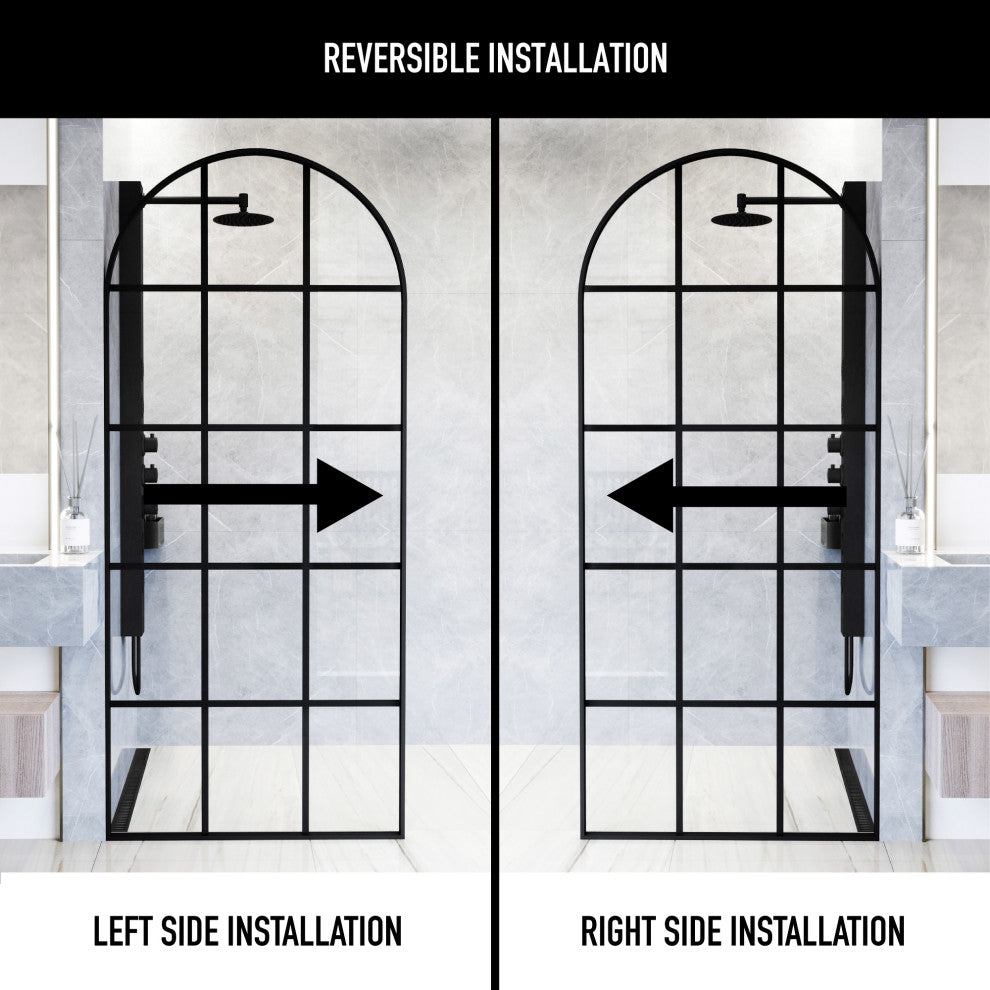 VIGO Arden 34" W x 78" H Framed Fixed Shower Screen, Matte Black Grid, Clear Glass