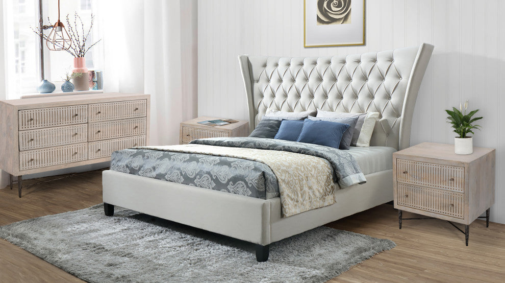 Lexis 4-Piece Bedroom Set - King Size Upholstered Bed, 2 Nightstands, 1 Dresser