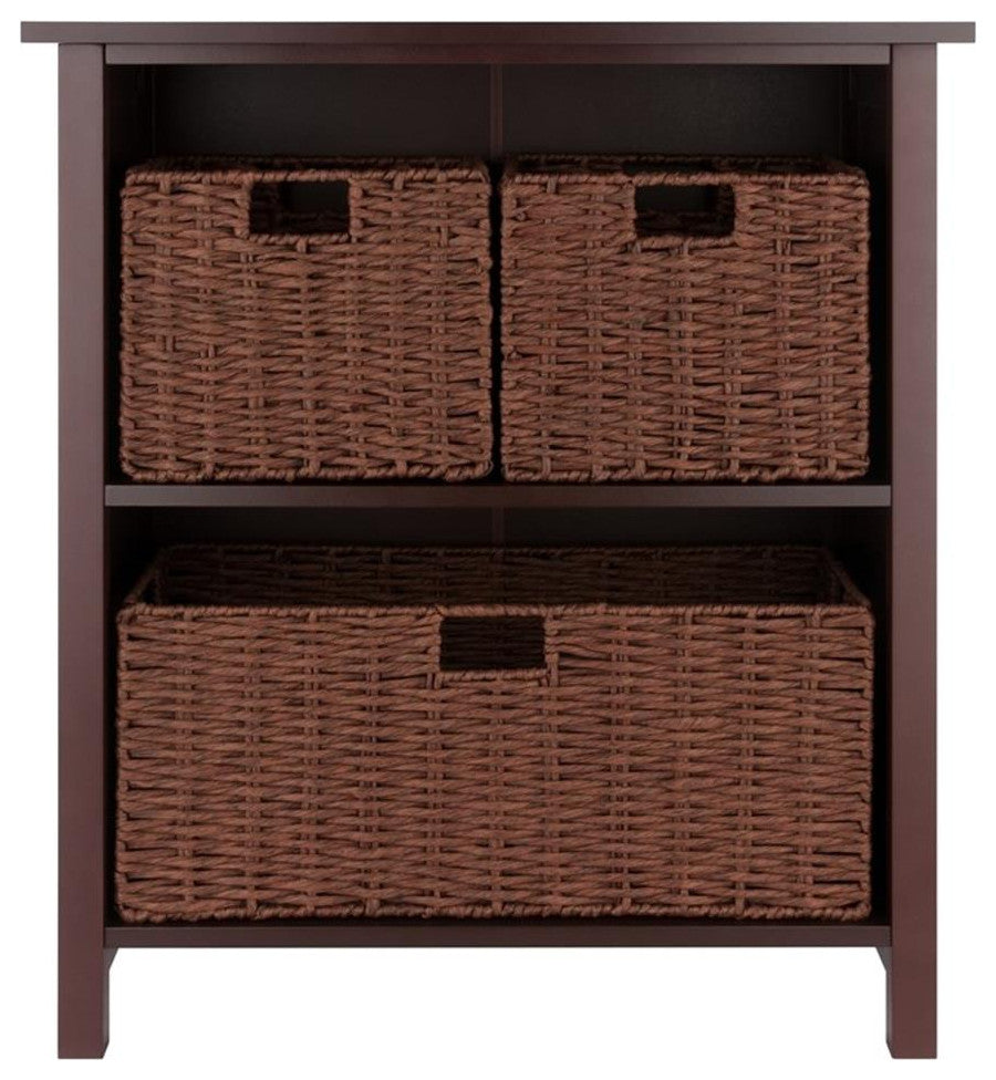 Milan 4-PieceStorage Shelf With 3 Foldable Woven Baskets, Walnut