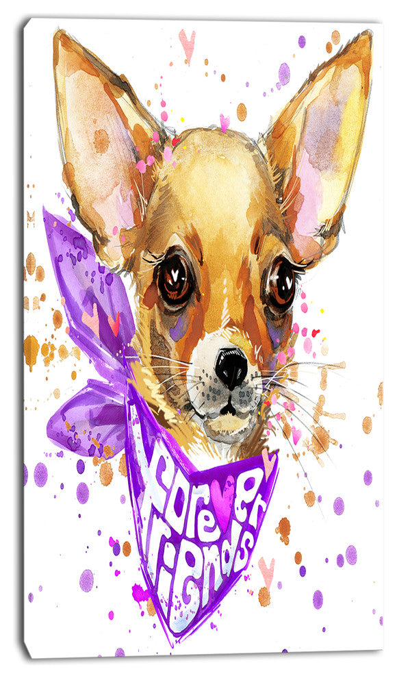 Cute Puppy Dog with Neck Shawl, Contemporary Animal Art Canvas, 16"x32"