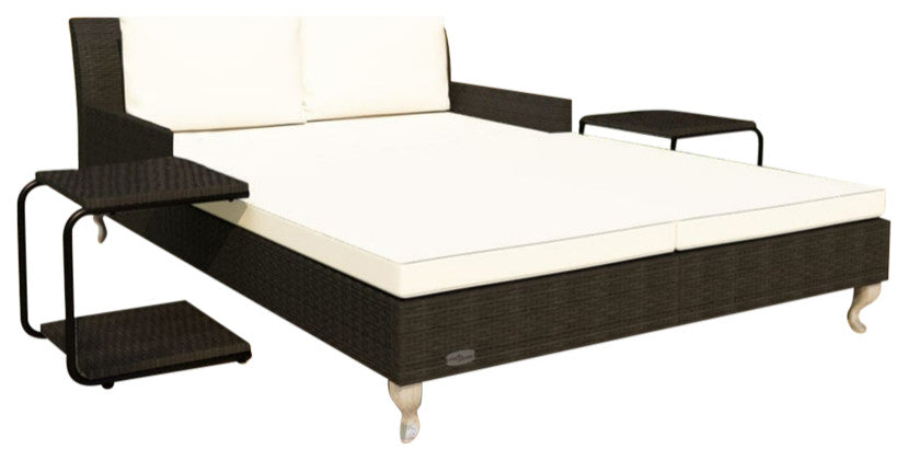 Vidaxl 2-Person Garden Sun Bed With Cushions Poly Rattan Black