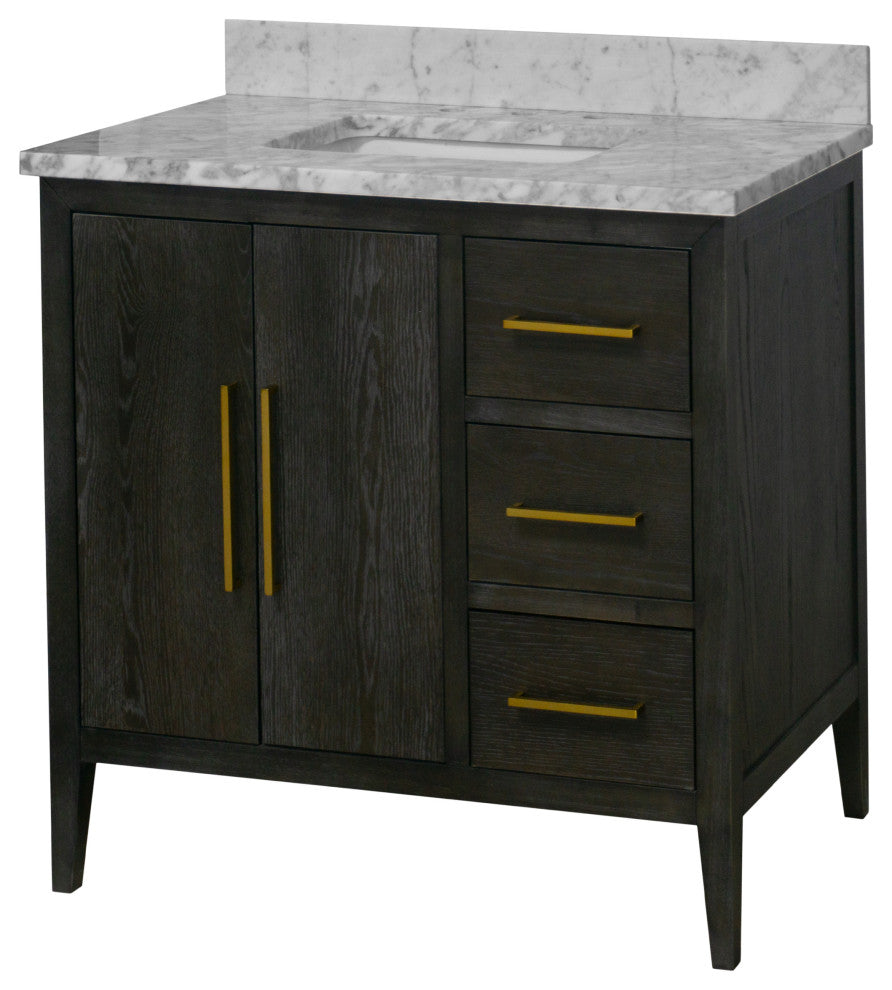 Parisian 36" Bathroom Vanity, Dark Oak, Carrara Marble