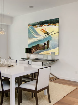 "Barn Skiing" Painting Print on Canvas by John Clymer