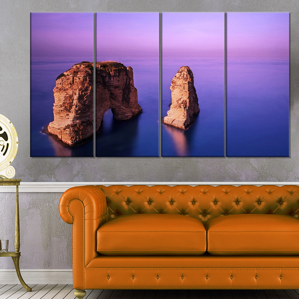 Rawsha Rock on Sunset, Seascape Canvas Art Print, 48"x28", 4 Panels