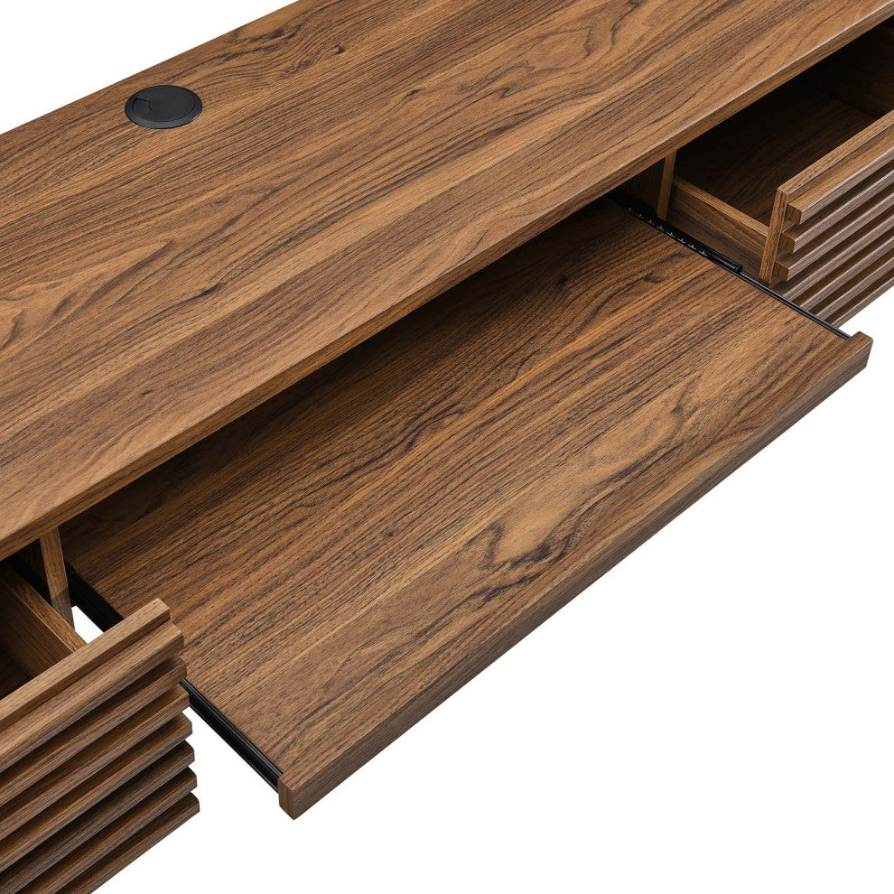 Render Wall Mount Wood Office Desk, Walnut