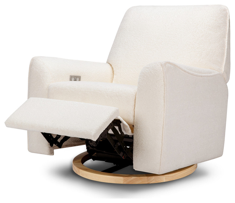 Sunday Power Recliner and Swivel Glider, Chantilly Fleece With Light Wood Base