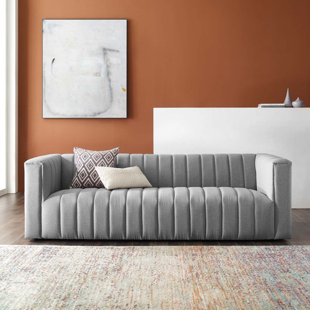 Tufted Sofa, Fabric, Gray, Modern, Living Lounge Hotel Lobby Hospitality