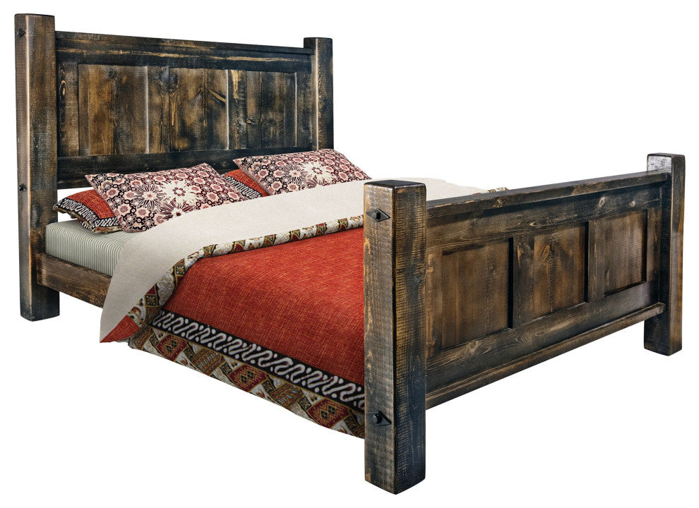 Big Sky Collection Rugged Sawn Panel Bed, Cal King, Jacobean Stain
