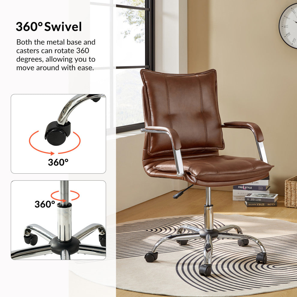 Task Chair With Padded Arms, Brown