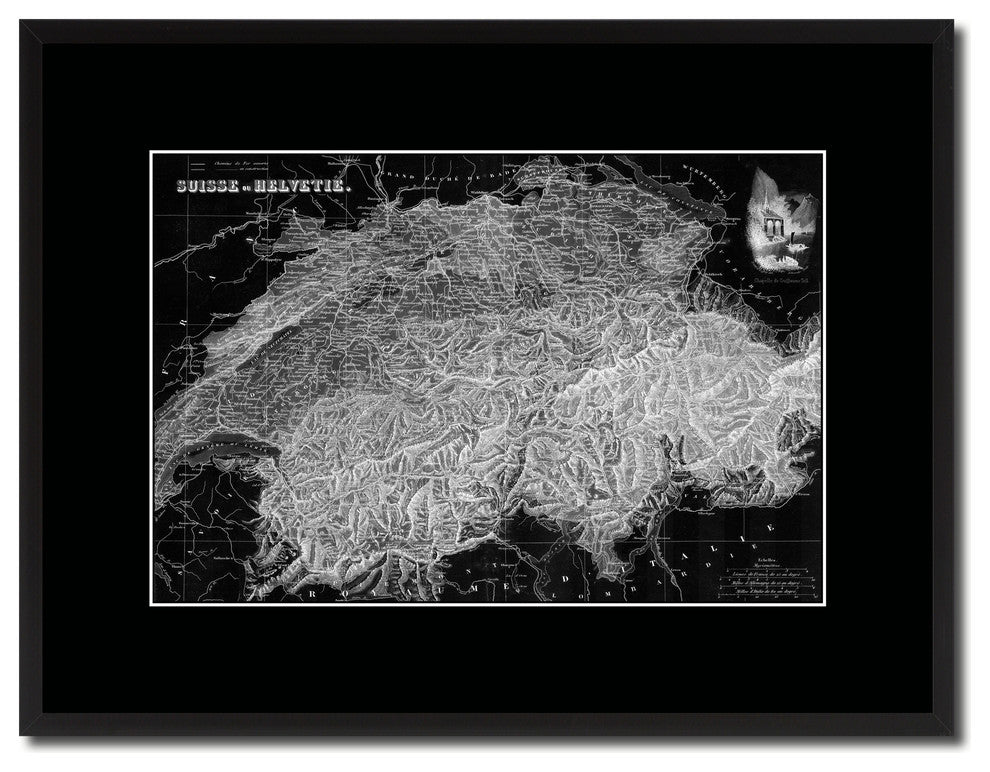 Switzerland Vintage Monochrome Map Canvas, 16"x21"