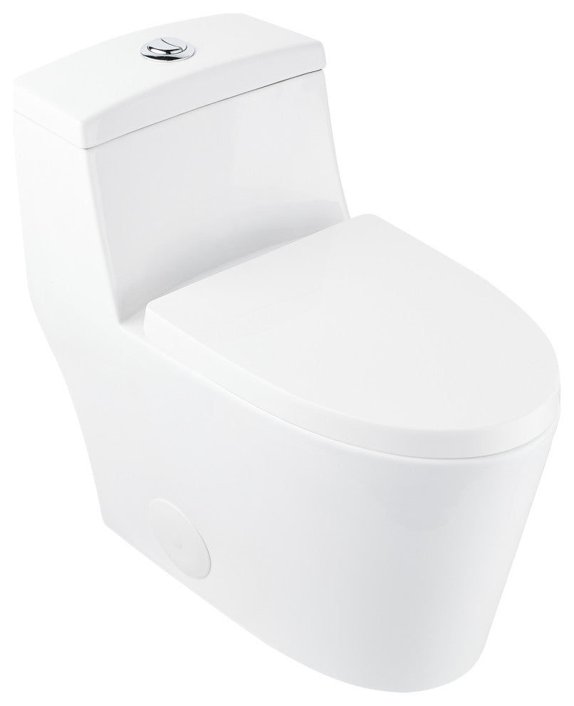 Dual Flush Elongated One Piece Toilet With Glazed Surface, Seat Included