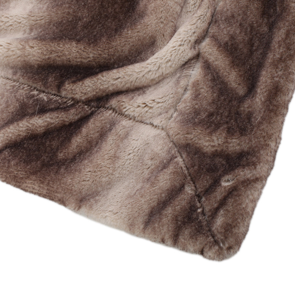 Tuscan Faux Fur Throw Blanket, Oak Brown Stripes