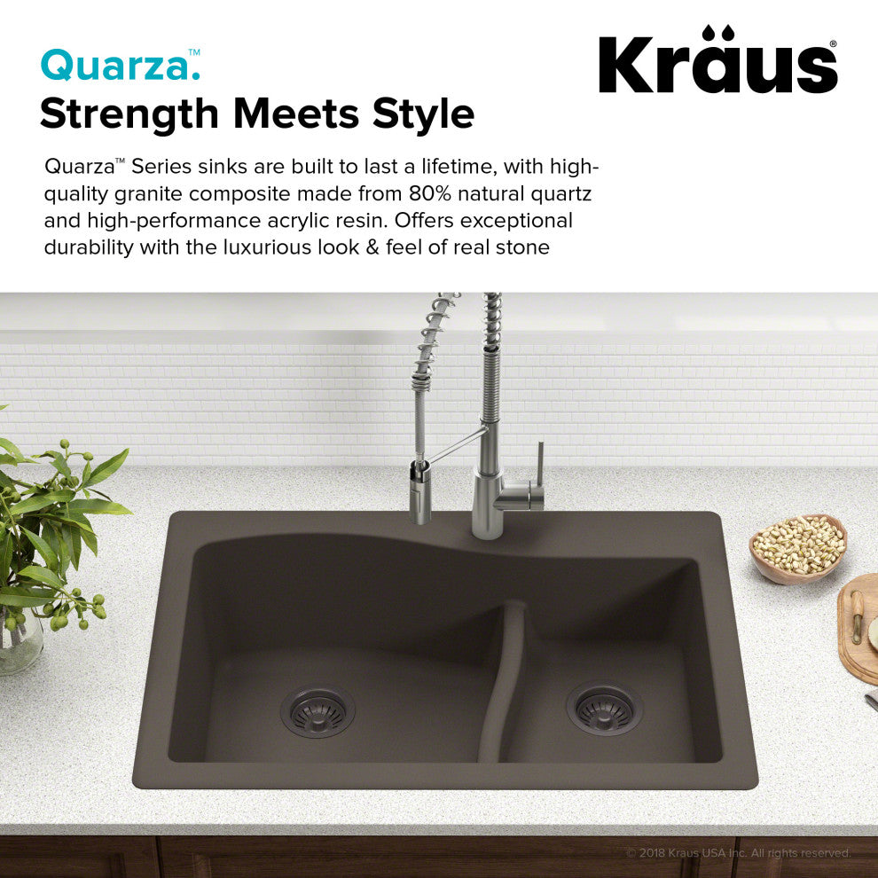 Quarza 33" Drop-in Undermount Granite Kitchen Sink, Garbage Disposal