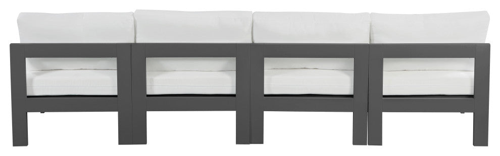 Nizuc Water Resistant Patio Modular Straight Sofa, White, 4-Piece: 4 Armless Chair, Dark Gray Aluminum Frame