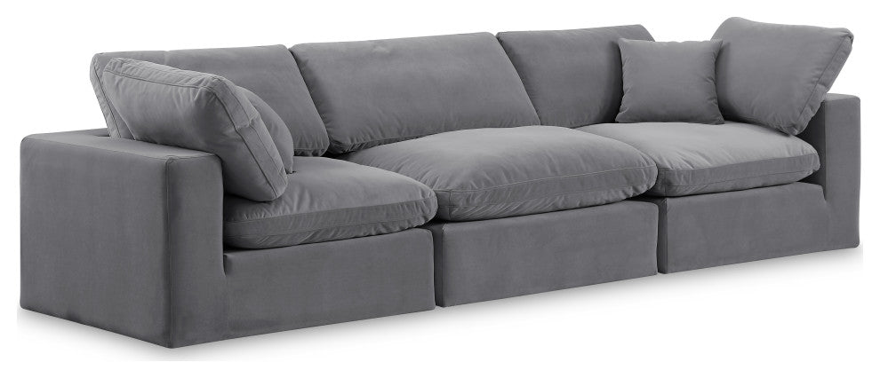 Comfy Upholstered Modular Sofa, Grey, 3-Piece: 1 Armless Chair, 2 Corner Chair, Velvet