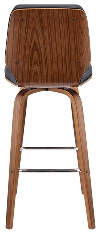 Armen Living Renee 30" Faux Leather/Wood Swivel Bar Stool in Gray/Walnut