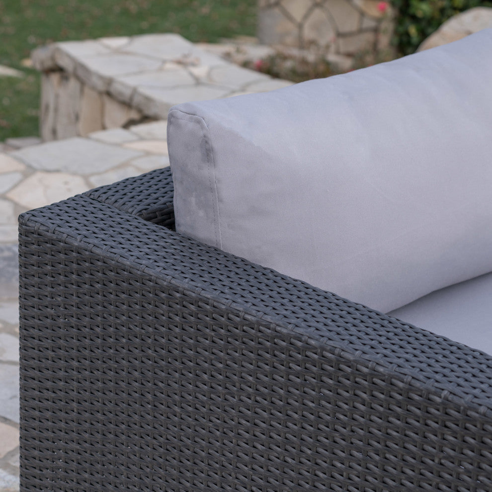 GDF Studio Santa Maria Outdoor Dining Sofa Set With Aluminum Frame, Gray/Silver
