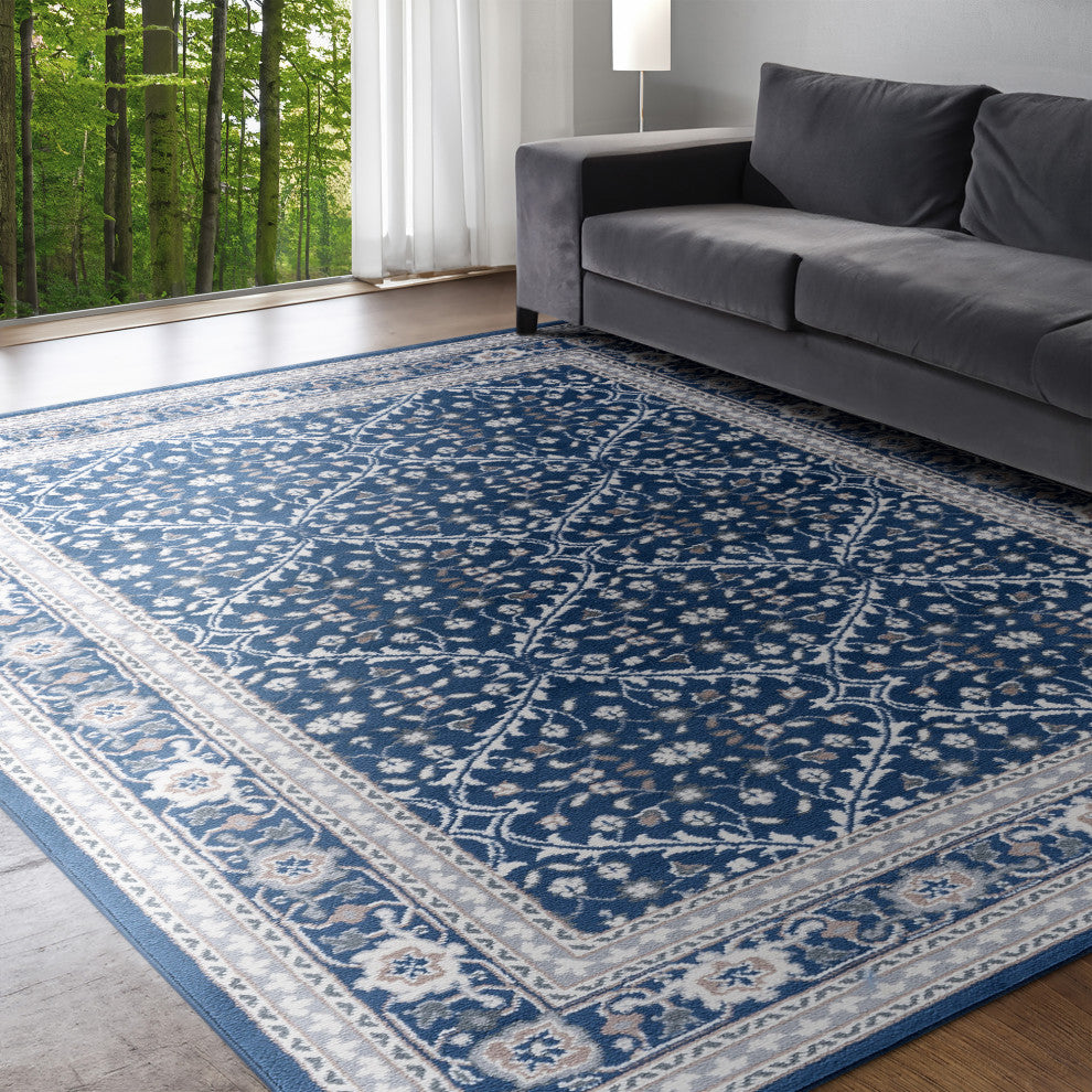 Beauregard Traditional Oriental Navy Rectangle Area Rug, 5'x7'