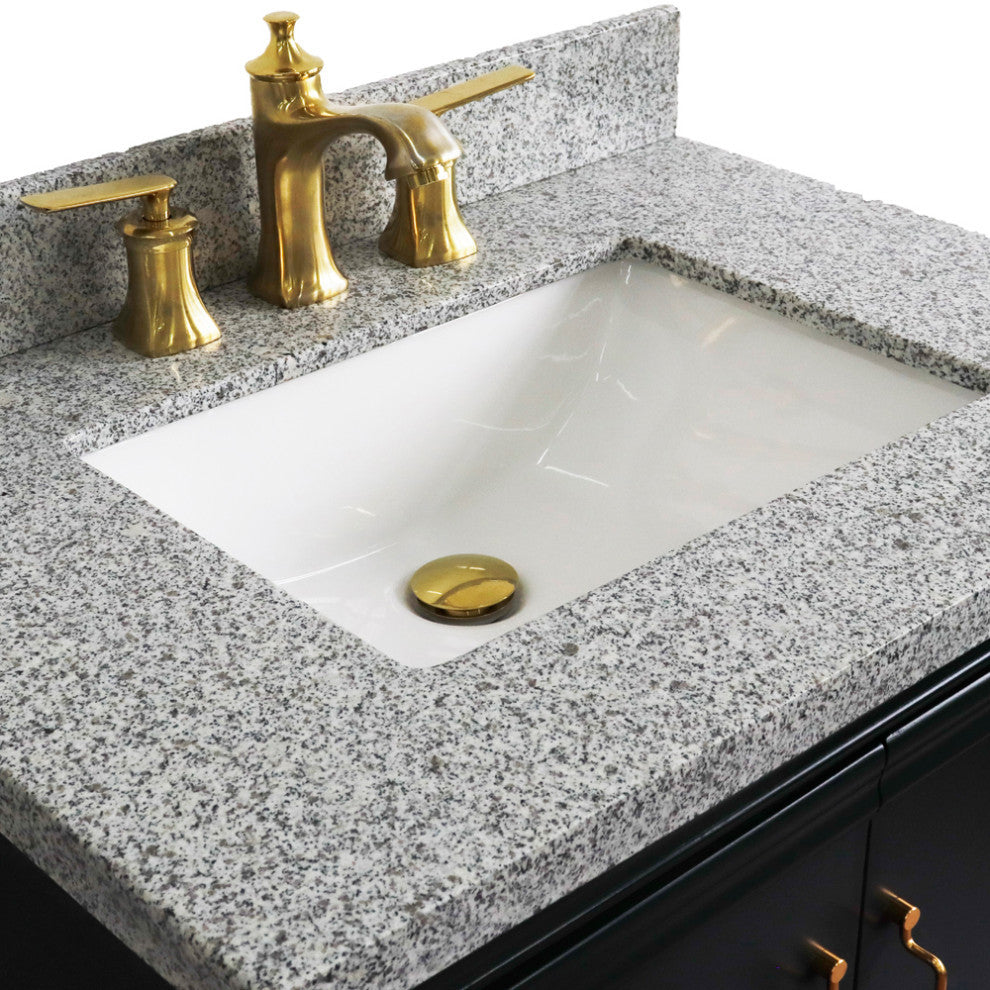 31" Single Vanity, Dark Gray Finish With Gray Granite And Rectangle Sink