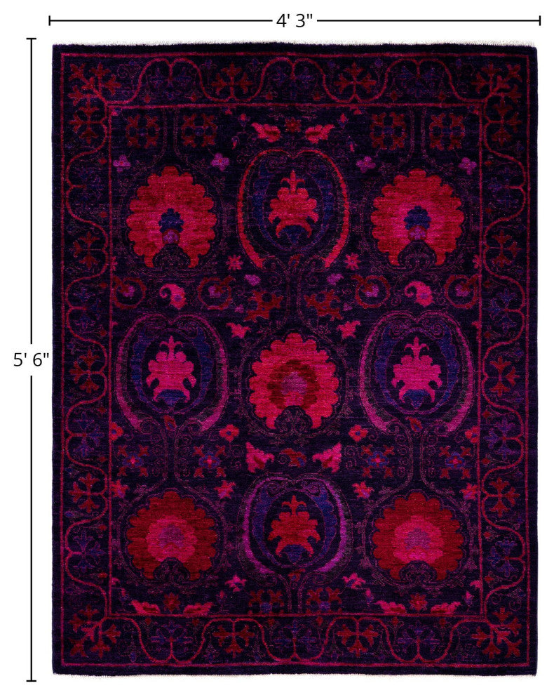 Overdyed One-of-a-Kind Hand-Knotted Area Rug Purple, 4' 3" x 5' 6"