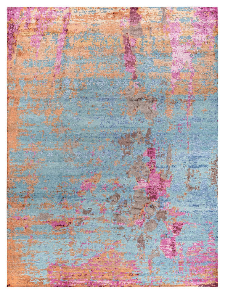 Modern One-of-a-Kind Hand-Knotted Area Rug Pink, 9' 2" x 12' 1"