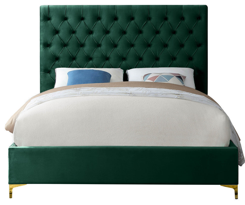 Cruz Velvet Upholstered Bed, Green, Full