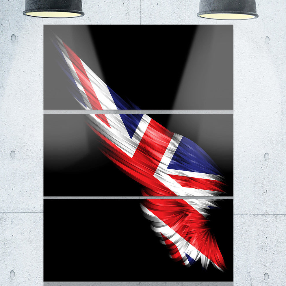 "Wing With United Kingdom Flag" Digital Metal Wall Art, 3 Panels, 28"x36"