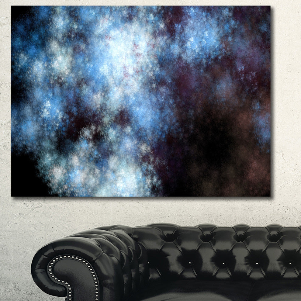 Blue White Starry Fractal Sky, Oversized Abstract Canvas Art Print, 60x40