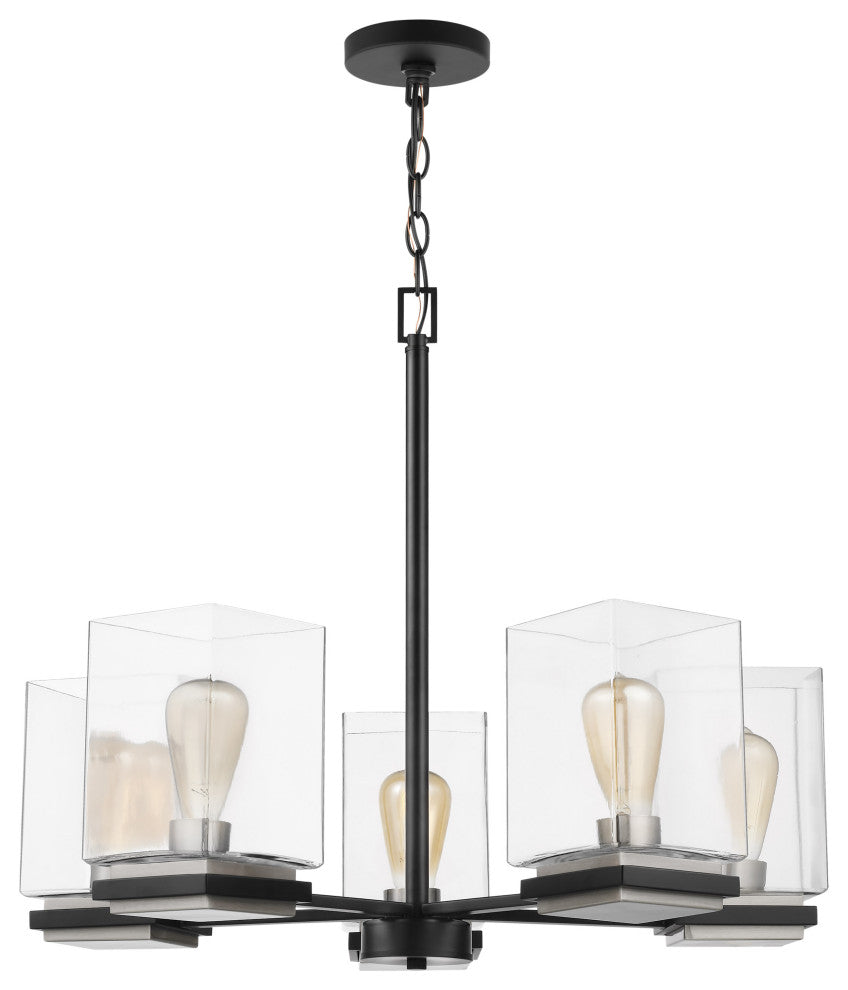 Crossroads 5-Light Chandelier, Matte Black With Clear Glass
