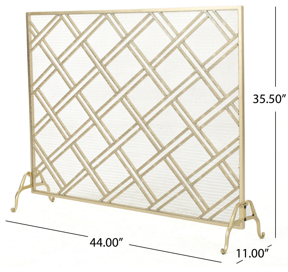 GDF Studio Jalama Single Panel Iron Fireplace Screen, Gold