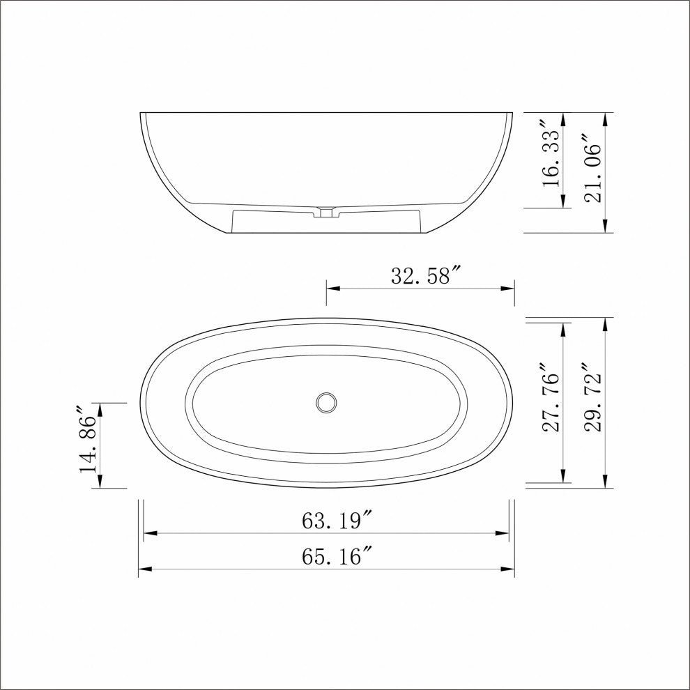65 in.W Resin Freestanding Flatbottom Soaking Bathtub in Blue