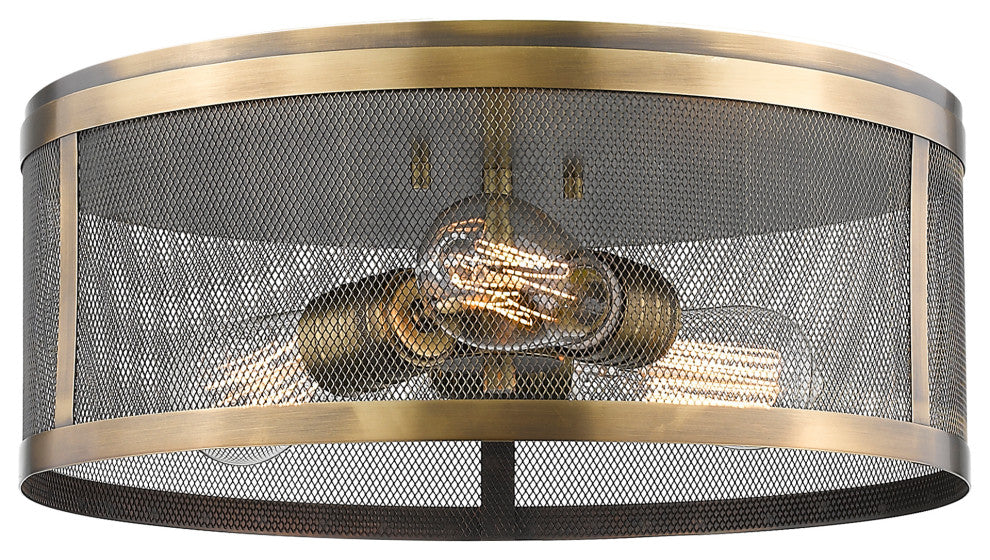 Zlite 331F14-NB 3-Light Flush Mount, Natural Brass