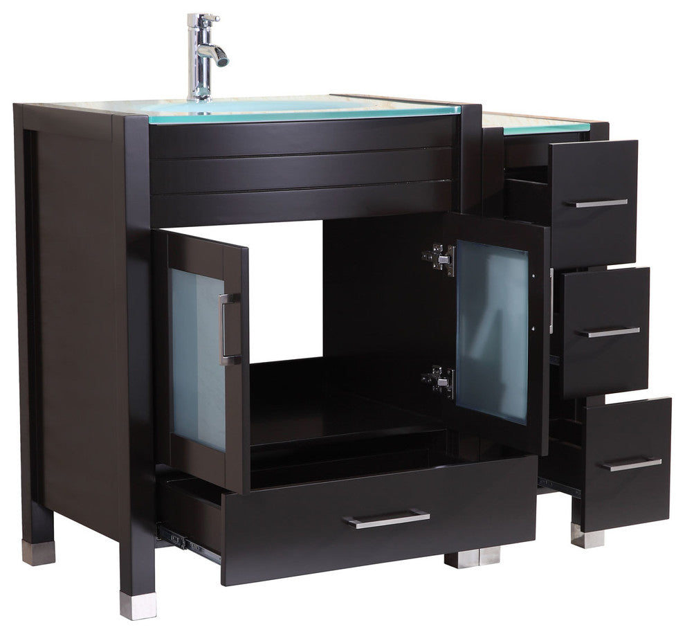 96" Black Vanity, 30" Double Sink Bases, Triple 12 Drawer Bases, LV3-C20-96-B