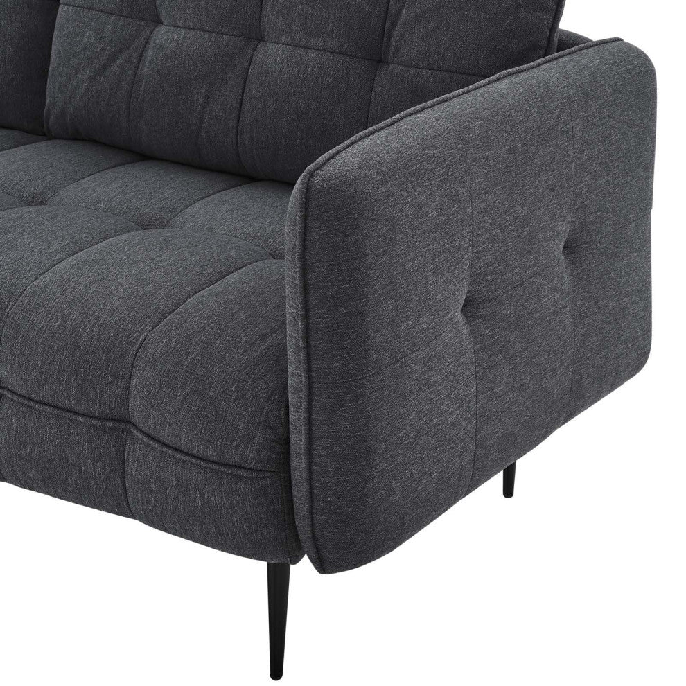 Tufted Sofa, Fabric, Dark Gray, Modern, Living Lounge Hotel Hospitality