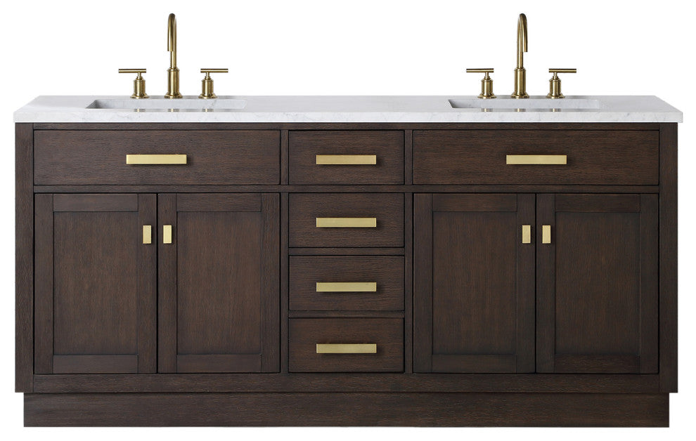 Water Creation Chestnut 72" Bath Vanity, Brown Oak, Satin Gold Hardware, With Faucet(s)